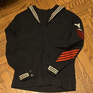 Vintage Navy Uniform Top with Red Stripes